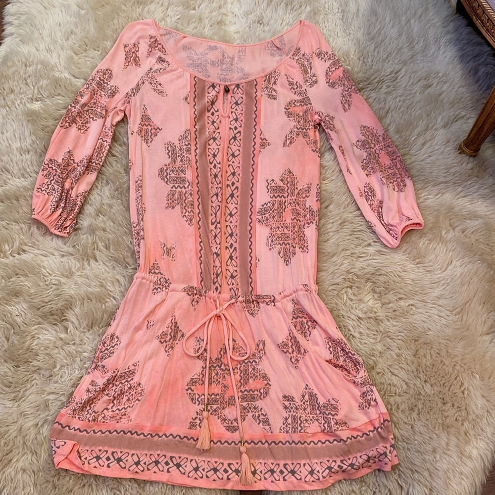 NEW Juicy Couture coral & brown dress w tassels & pockets